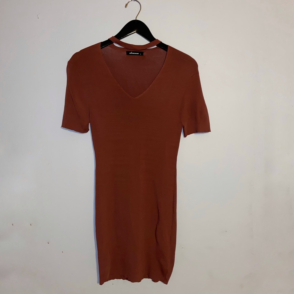 Brown knit cutout mini dress